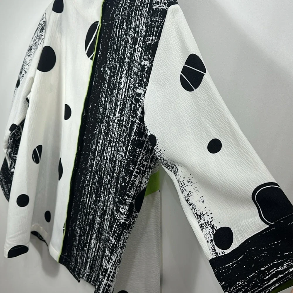 Ali Miles Black & White Abstract Polka Dot Contrast Jacket with Lime Accent - Picture 10 of 10